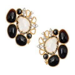 17.41 Carat Black Spinel Cluster Earrings with Rainbow Moonstone