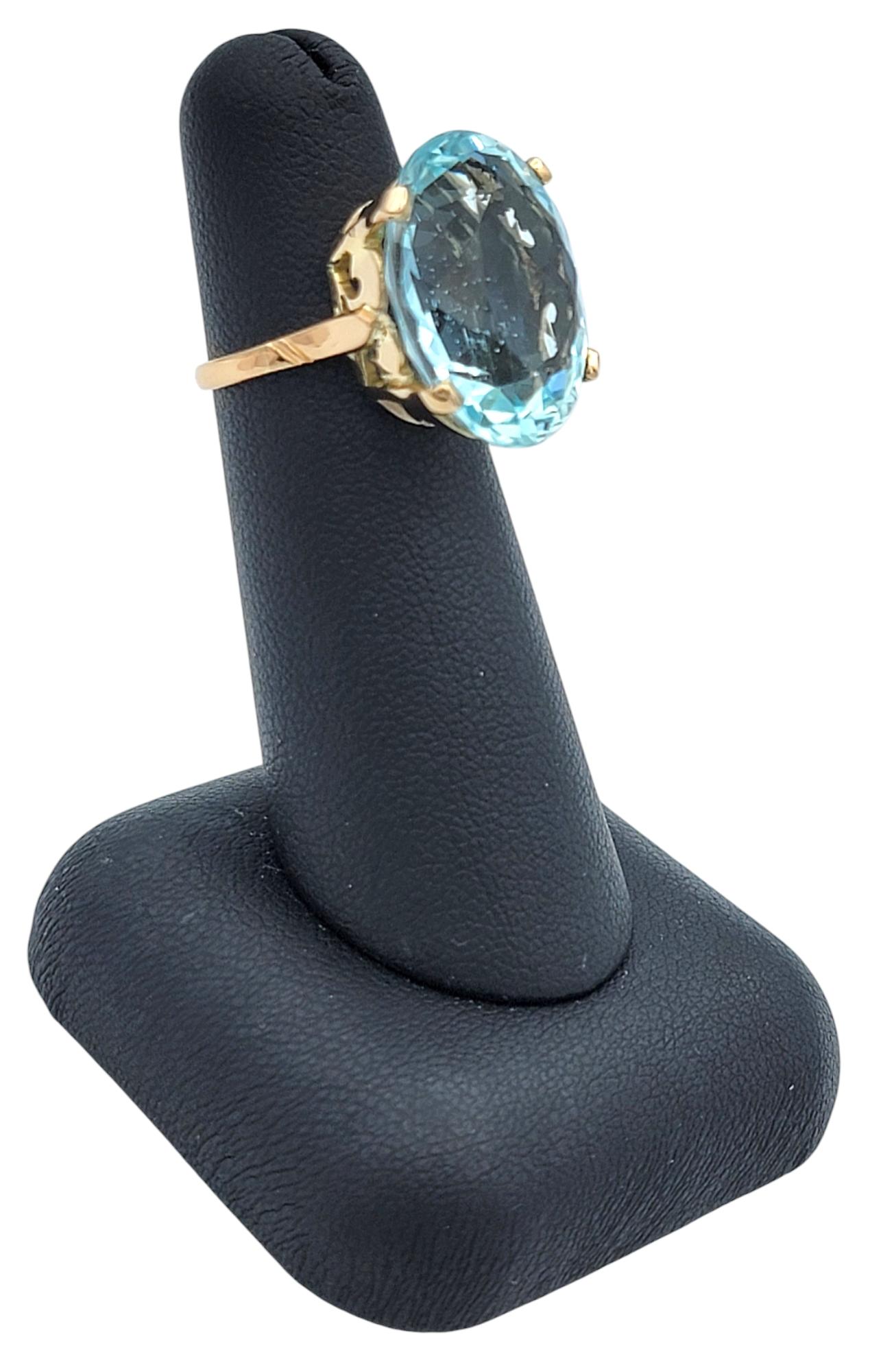 Anillo de Cóctel con Solitario de Aguamarina de Corte Oval de 17,41 Quilates en Oro Amarillo de 18 Kilates en venta 5