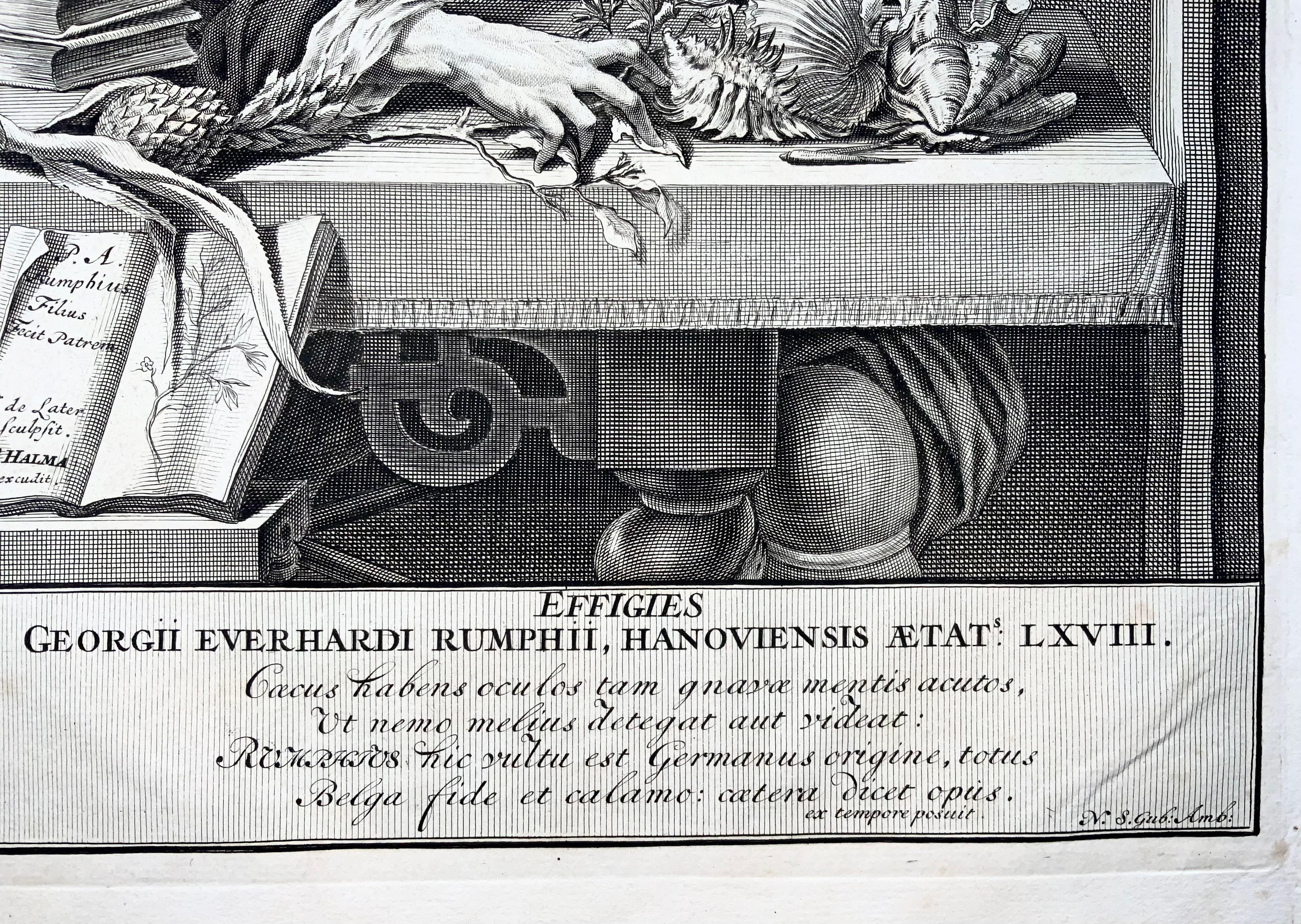 Dutch 1741 Portrait of Georg Eberhard Rumphius, Naturalist, Botanist, Large Folio For Sale