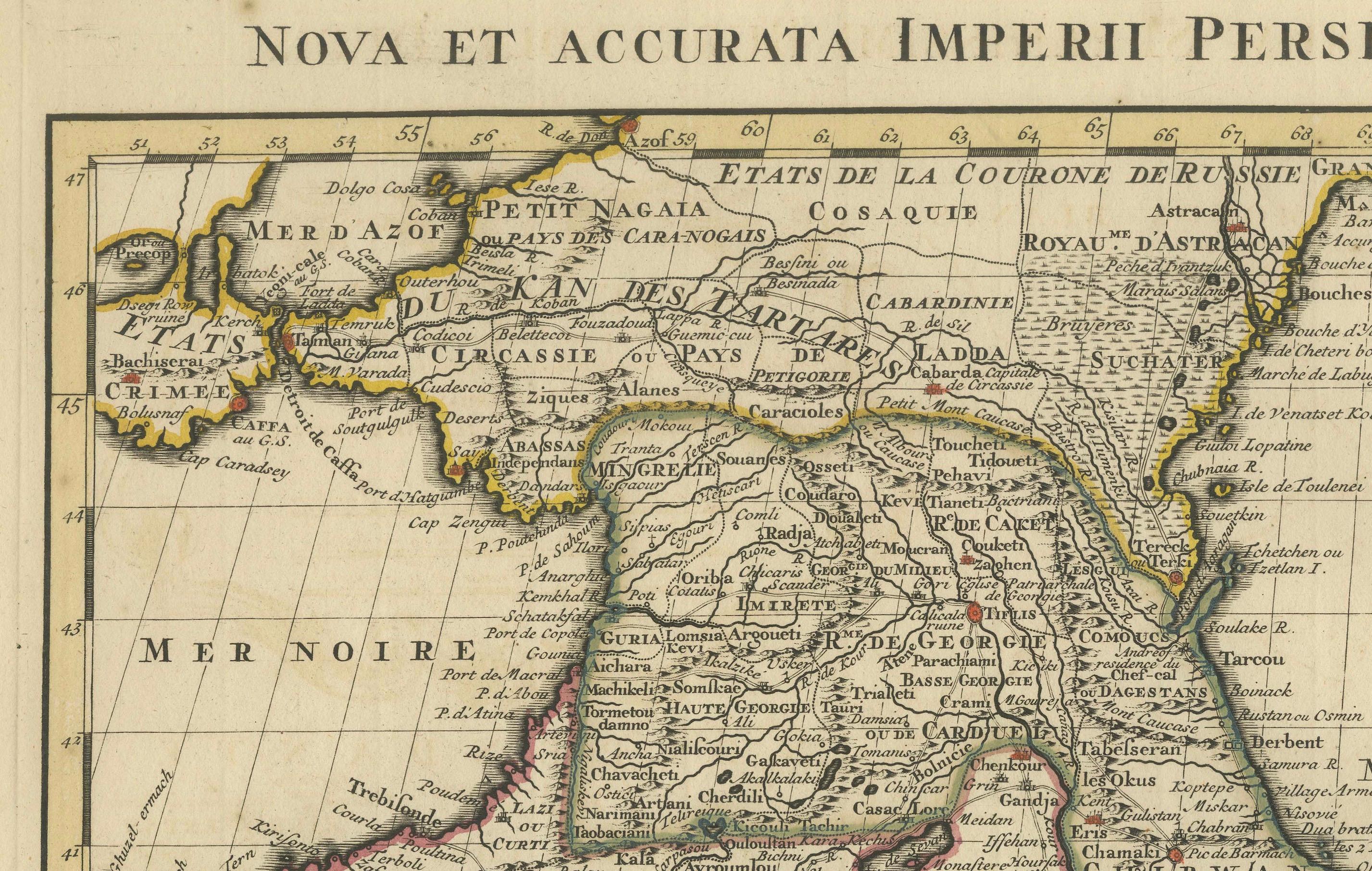 Gravé Carte ancienne de l'Empire persan avec bordures et cartouches détaillés de 1742 en vente