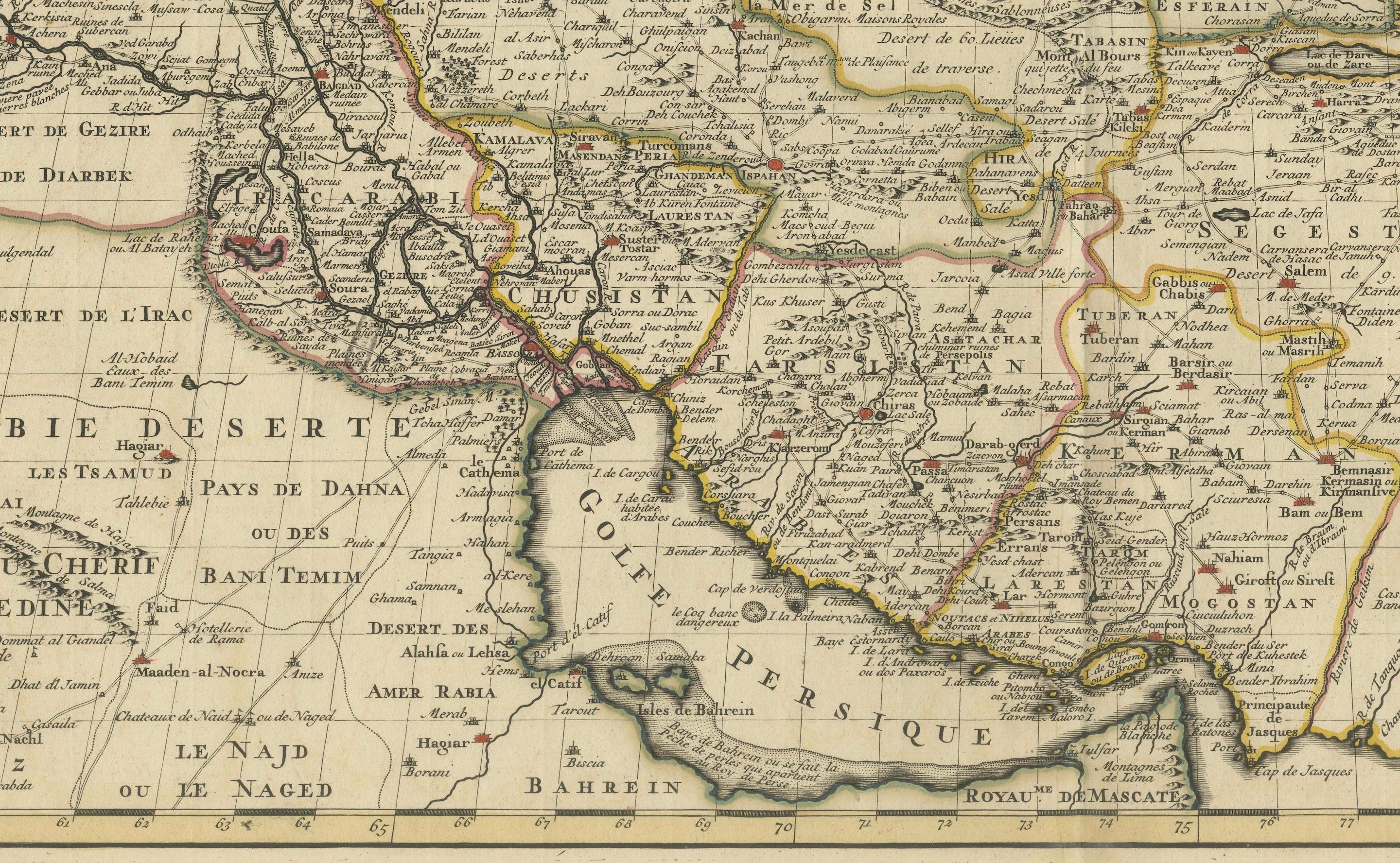 Milieu du XVIIIe siècle Carte ancienne de l'Empire persan avec bordures et cartouches détaillés de 1742 en vente