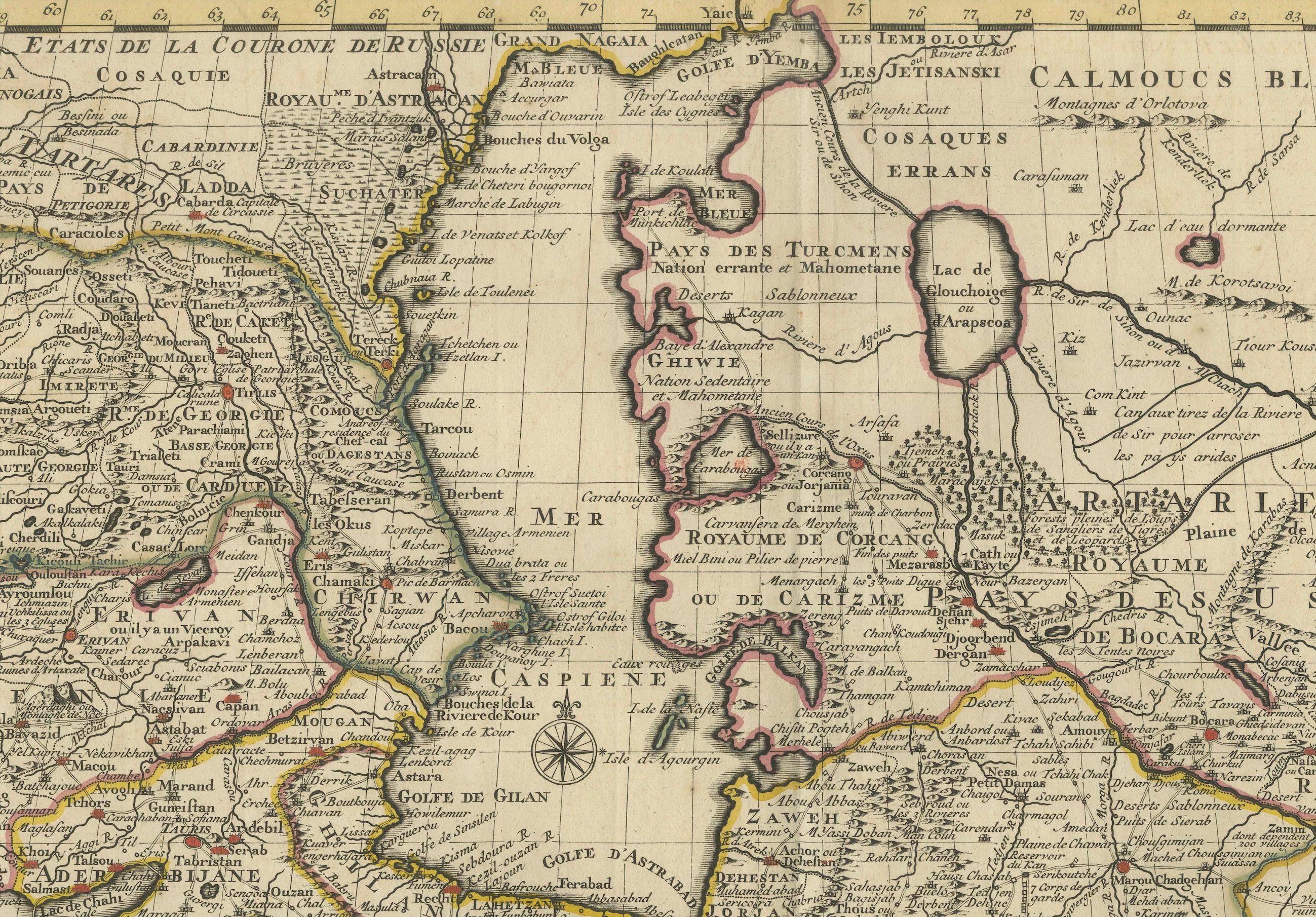 Papier Carte ancienne de l'Empire persan avec bordures et cartouches détaillés de 1742 en vente