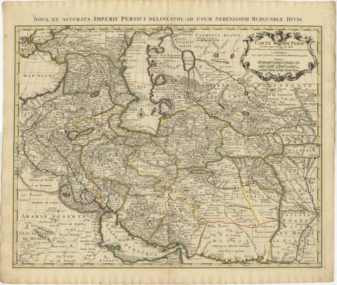 1742 Antique Map of the Persian Empire with Detailed Borders and Cartouche