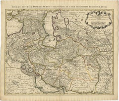 Carte ancienne de l'Empire persan avec bordures et cartouches détaillés de 1742