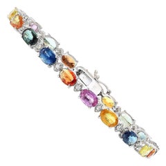Natural Sapphire Diamond Bracelet In 14 Karat Solid White Gold