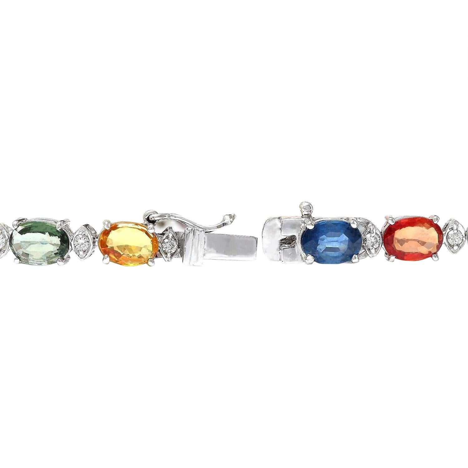 17.43 Carat Natural Sapphire 14K Solid White Gold Diamond Bracelet
 Item Type: Bracelet
 Item Style: Tennis
 Item Length: 7 Inches
 Item Width: 4.00 mm
 Material: 14K White Gold
 Mainstone: Sapphire
 Stone Color: Multicolor
 Stone Weight: 16.83