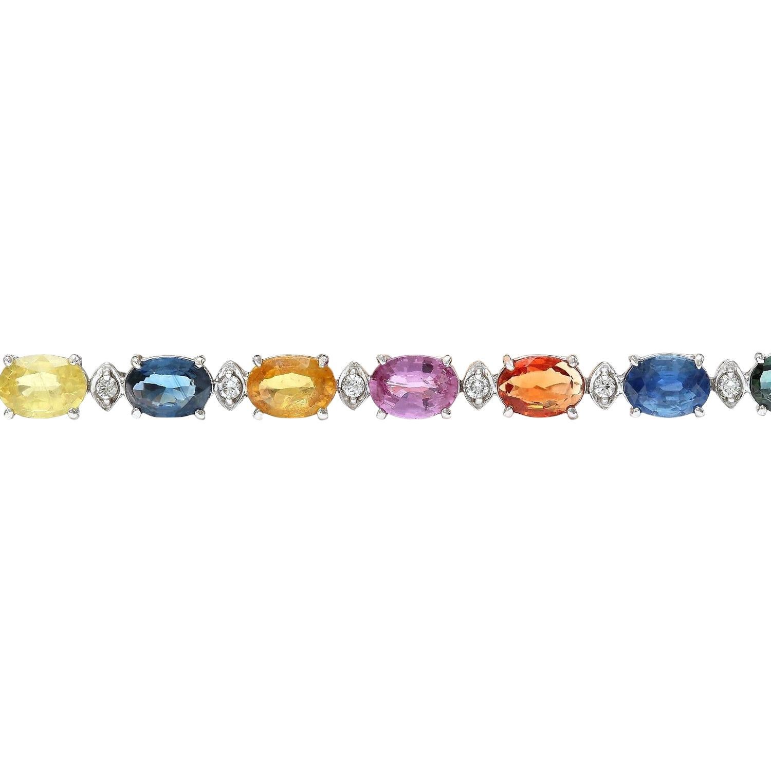 Oval Cut Natural Sapphire Diamond Bracelet In 14 Karat Solid White Gold  For Sale