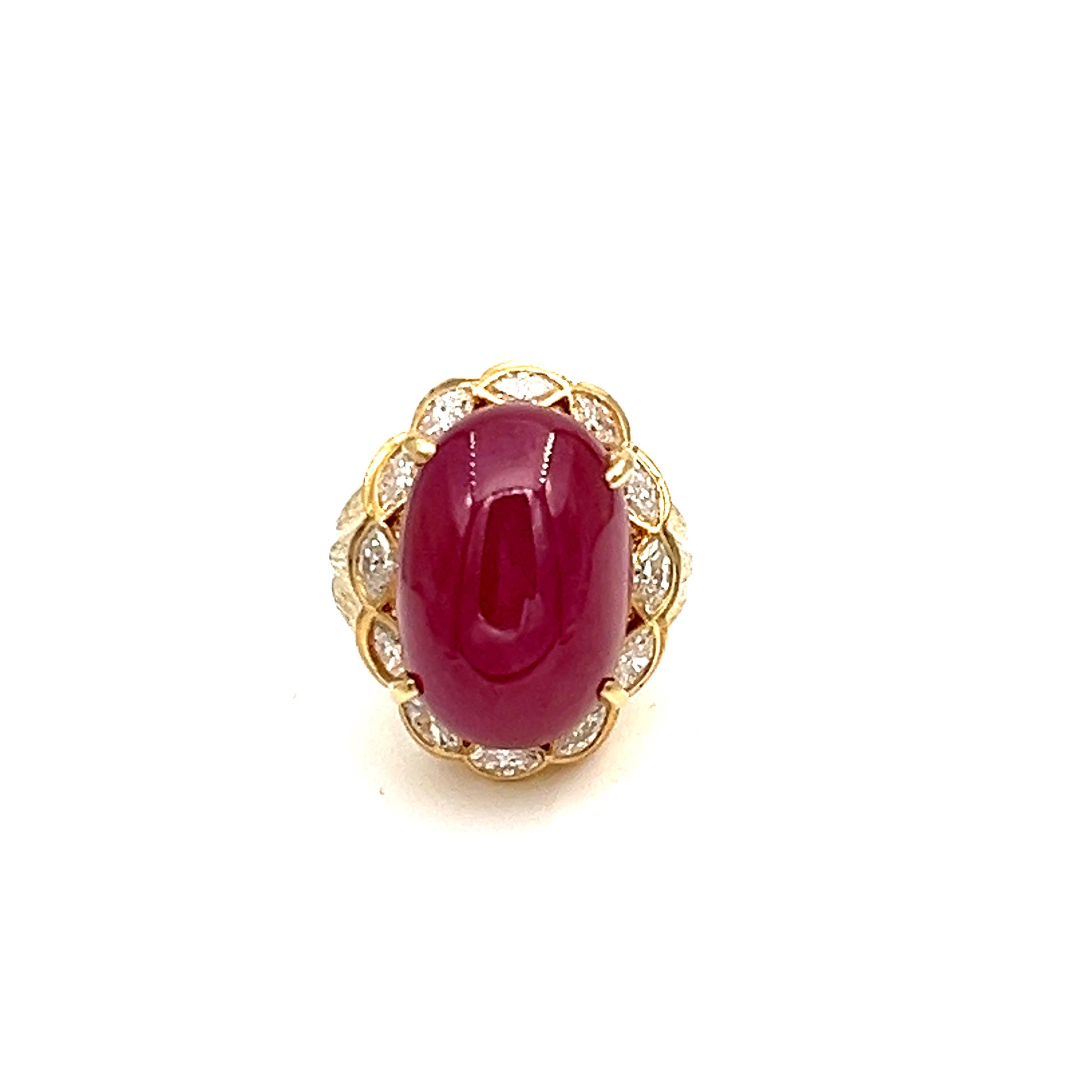 17.43 Ct Cabochon Burma No Heat Ruby GIA Ring For Sale 1