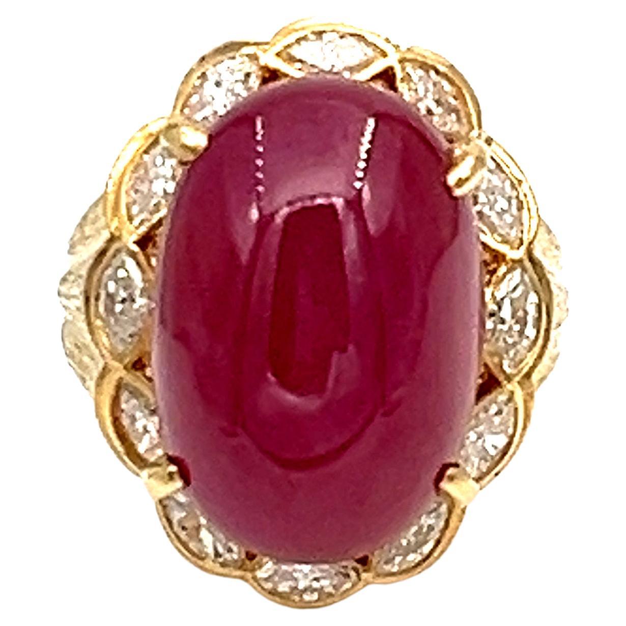 17.43 Ct Cabochon Burma No Heat Ruby GIA Ring For Sale