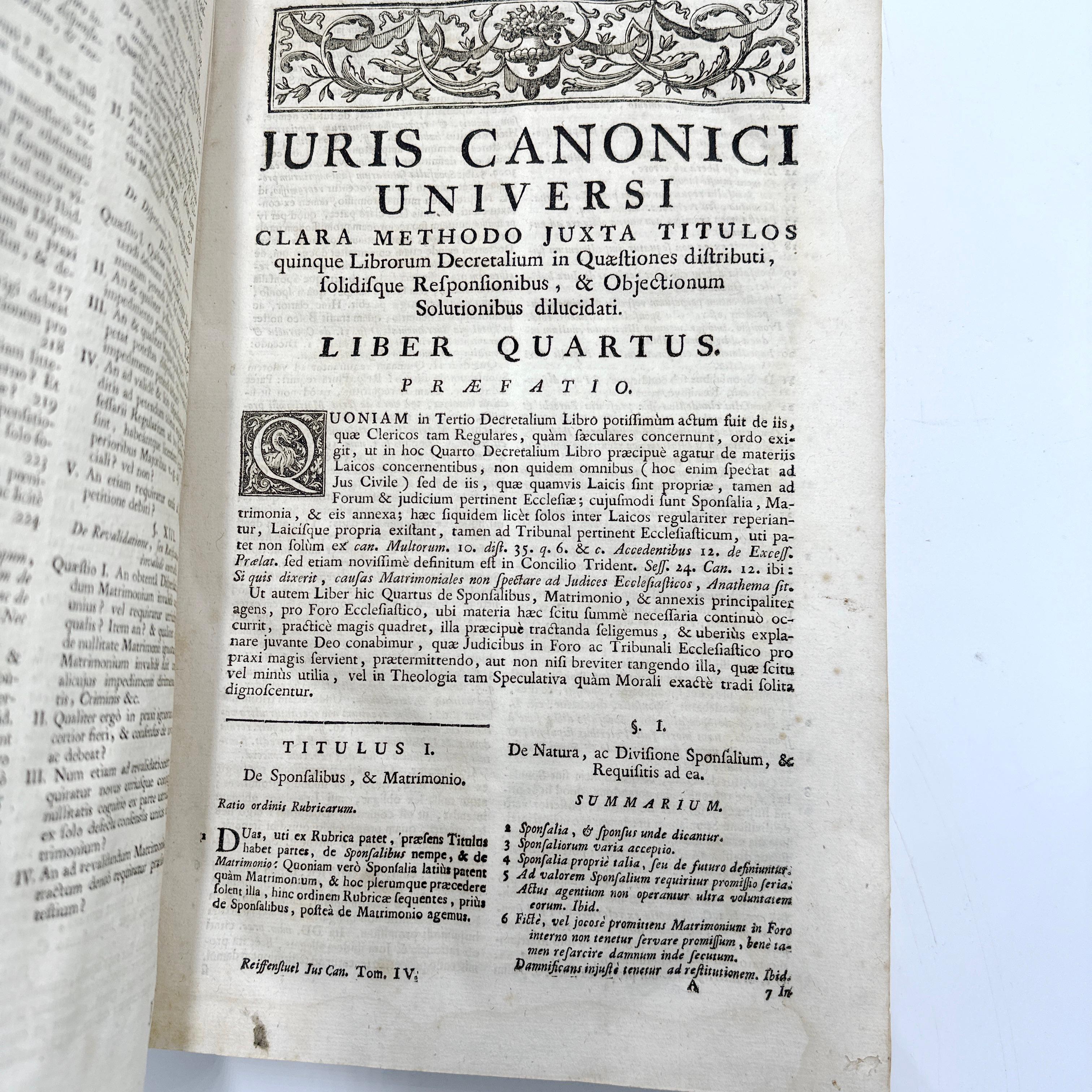 1743 Jus Canonicum Universum (Universal Canon Law) (2 volumes bound as 1). Bound For Sale 1