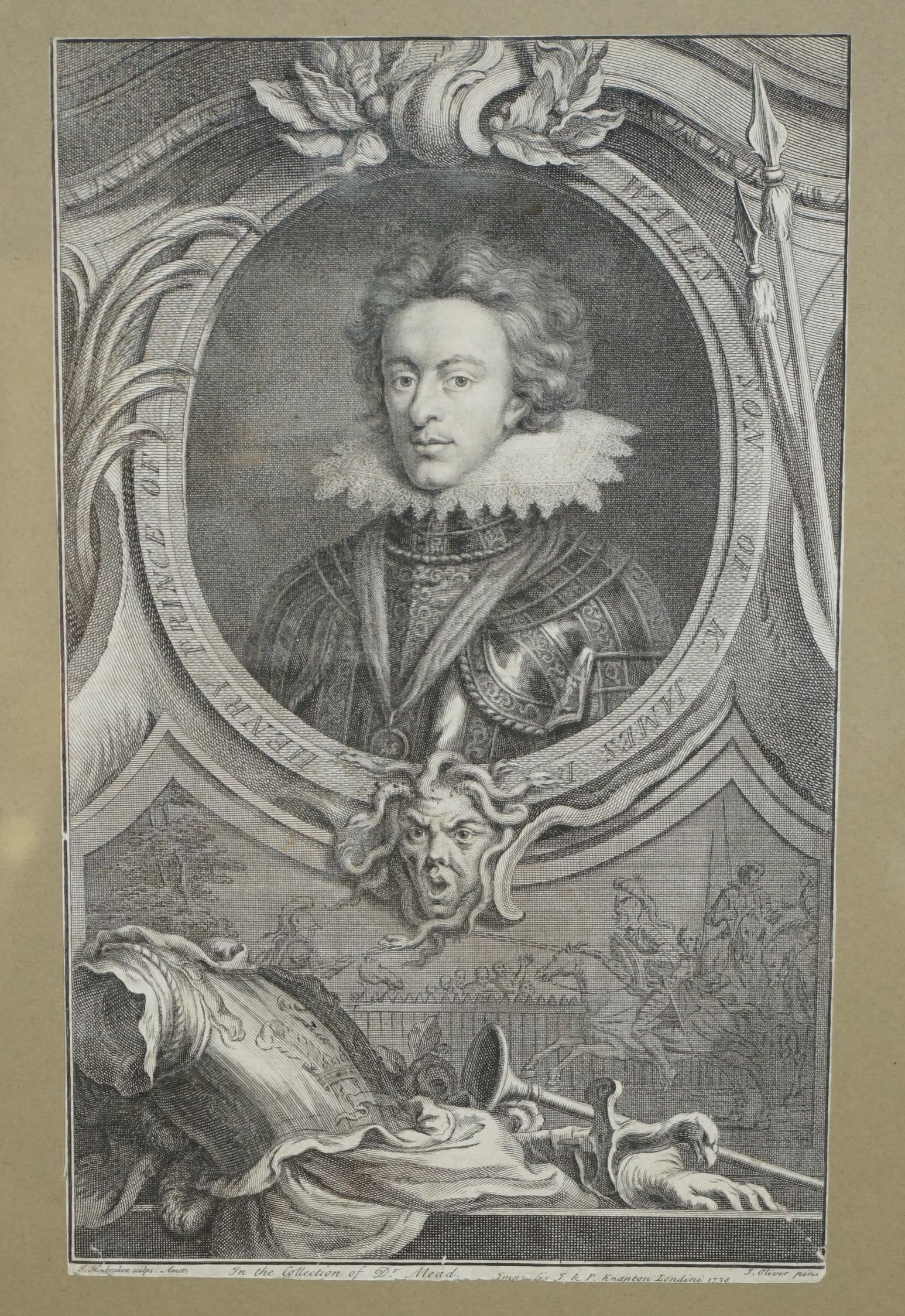 George II 1743 SET OF 5 HEADS OF ILLUSTRIOUS PERSONS OF GREAT BRiTAIN JACOBUS HOUBRAKEN For Sale