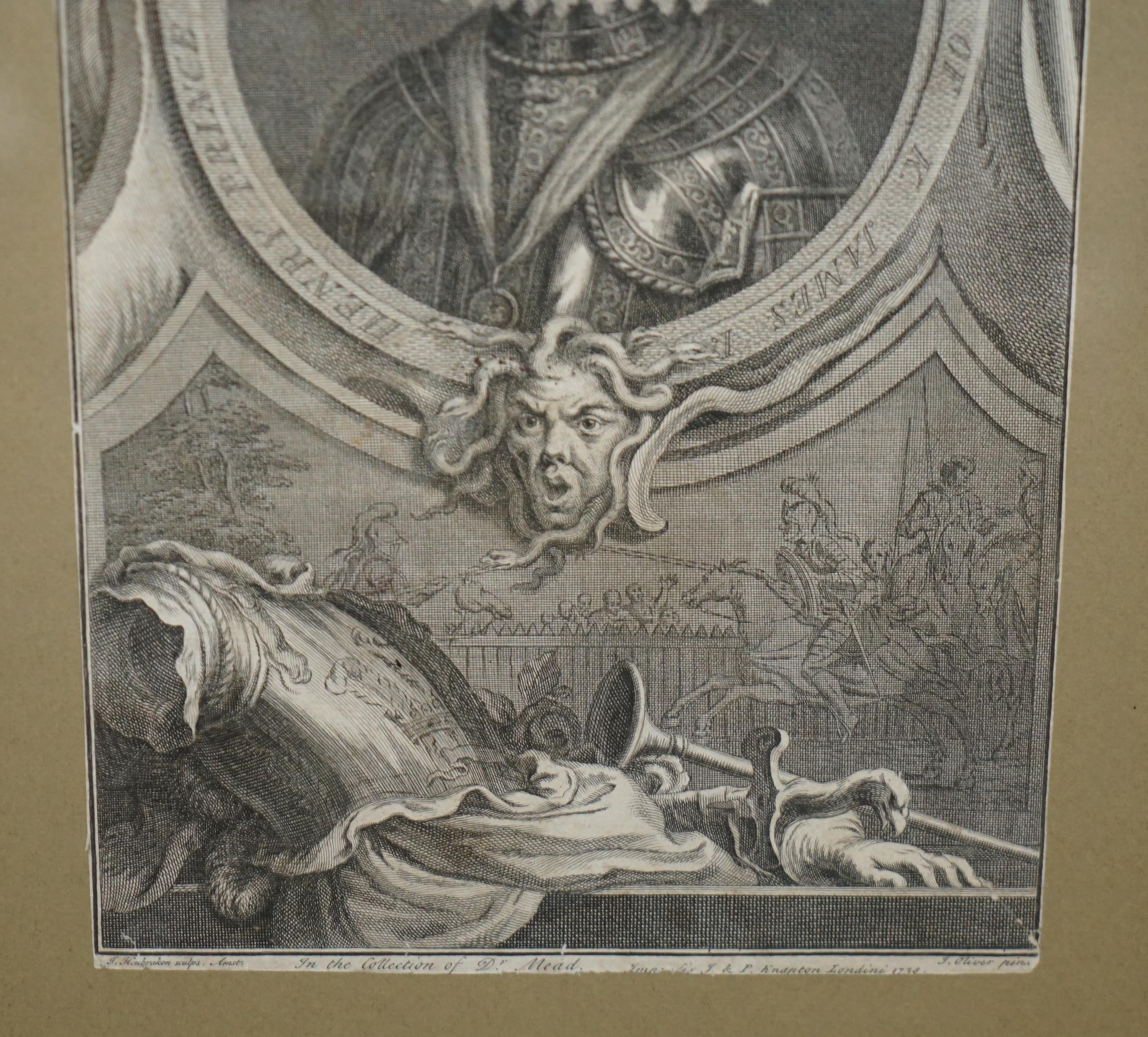 Hand-Crafted 1743 SET OF 5 HEADS OF ILLUSTRIOUS PERSONS OF GREAT BRiTAIN JACOBUS HOUBRAKEN For Sale