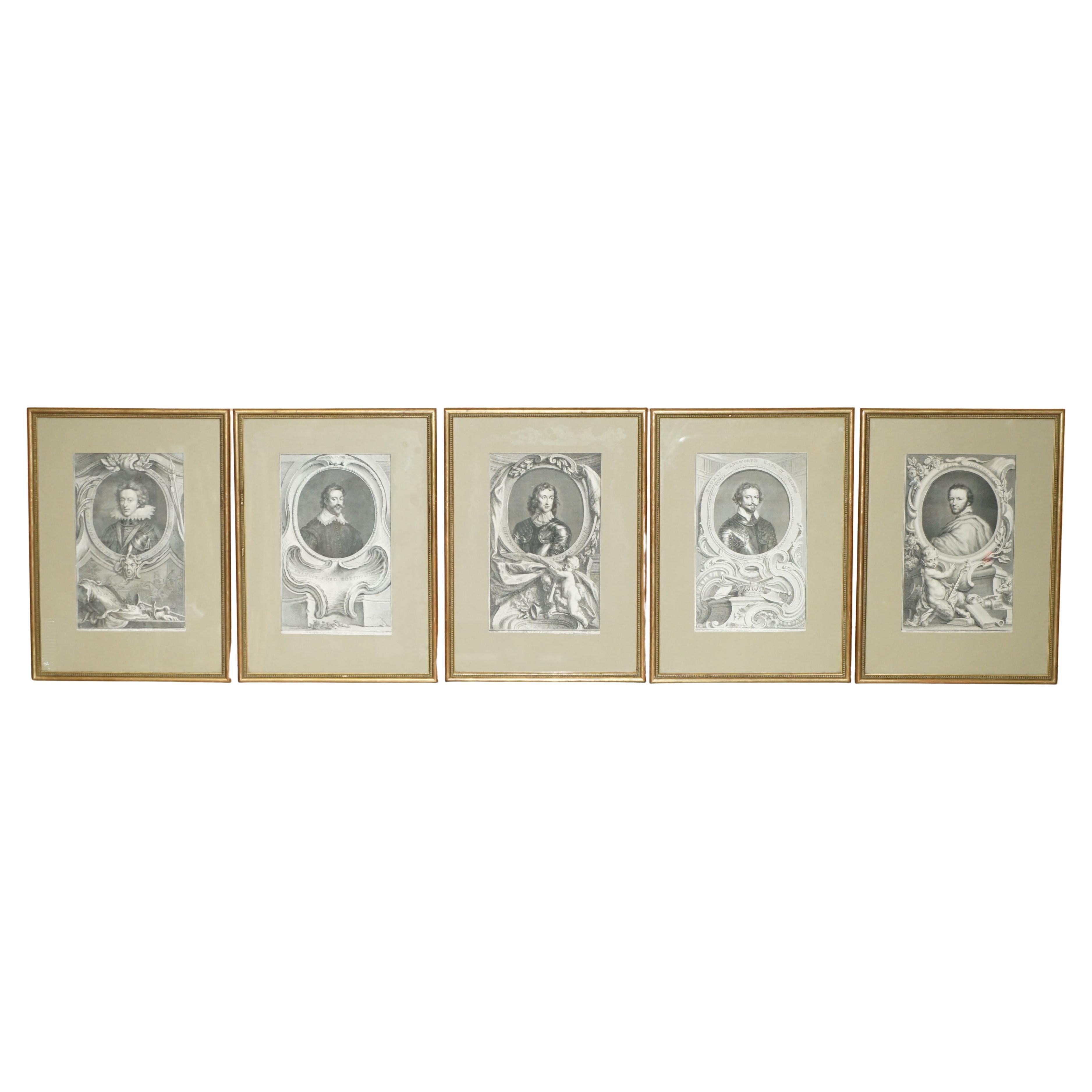 1743 SET OF 5 HEADS OF ILLUSTRIOUS PERSONS OF GREAT BRiTAIN JACOBUS HOUBRAKEN For Sale