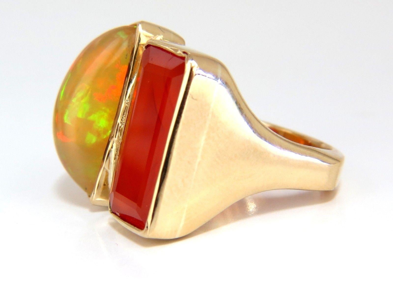 17.44 Carat Natural Opal and Garnet Diamonds Ring 14 Karat Deco Prime For Sale 1