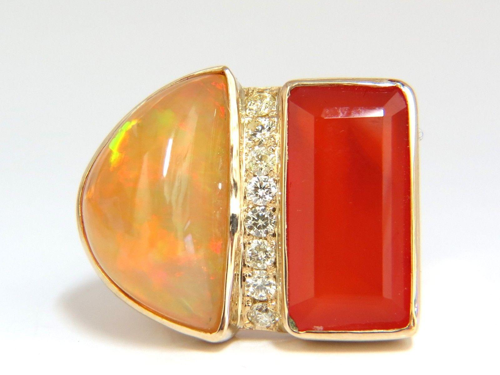 17.44 Carat Natural Opal and Garnet Diamonds Ring 14 Karat Deco Prime For Sale 2