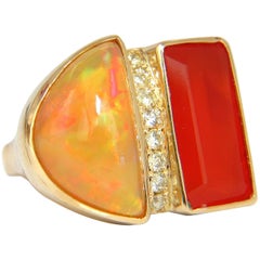 17.44 Carat Natural Opal and Garnet Diamonds Ring 14 Karat Deco Prime