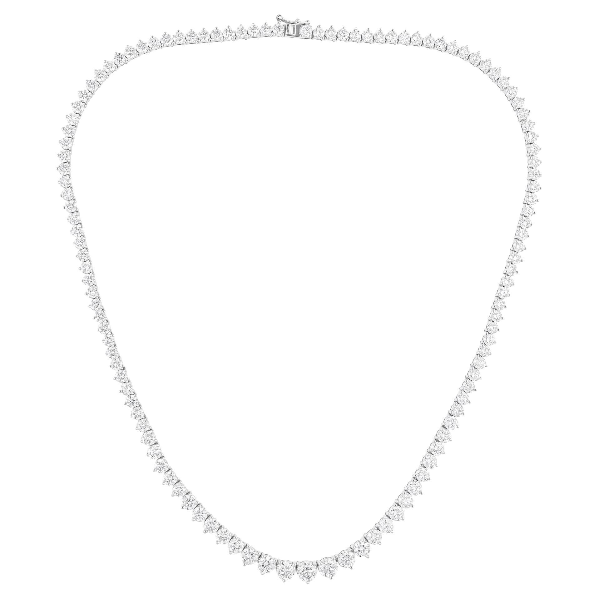 17.44 Carat SI/H Round Brilliant Cut Diamond Tennis Necklace 14 Karat White Gold