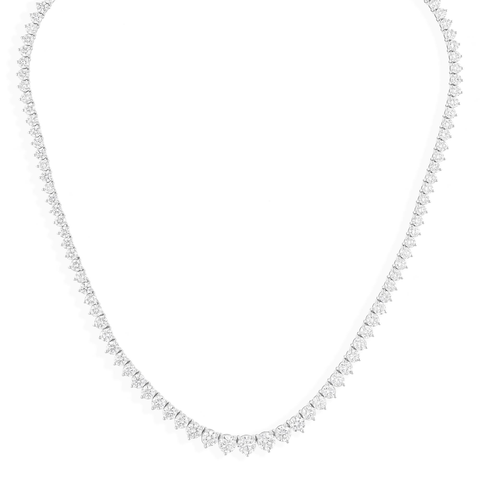Modern 17.44 Carat SI/H Round Brilliant Cut Diamond Tennis Necklace 18 Karat White Gold For Sale