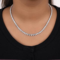 17.44 Carat SI/H Round Brilliant Cut Diamond Tennis Necklace 14 Karat White Gold