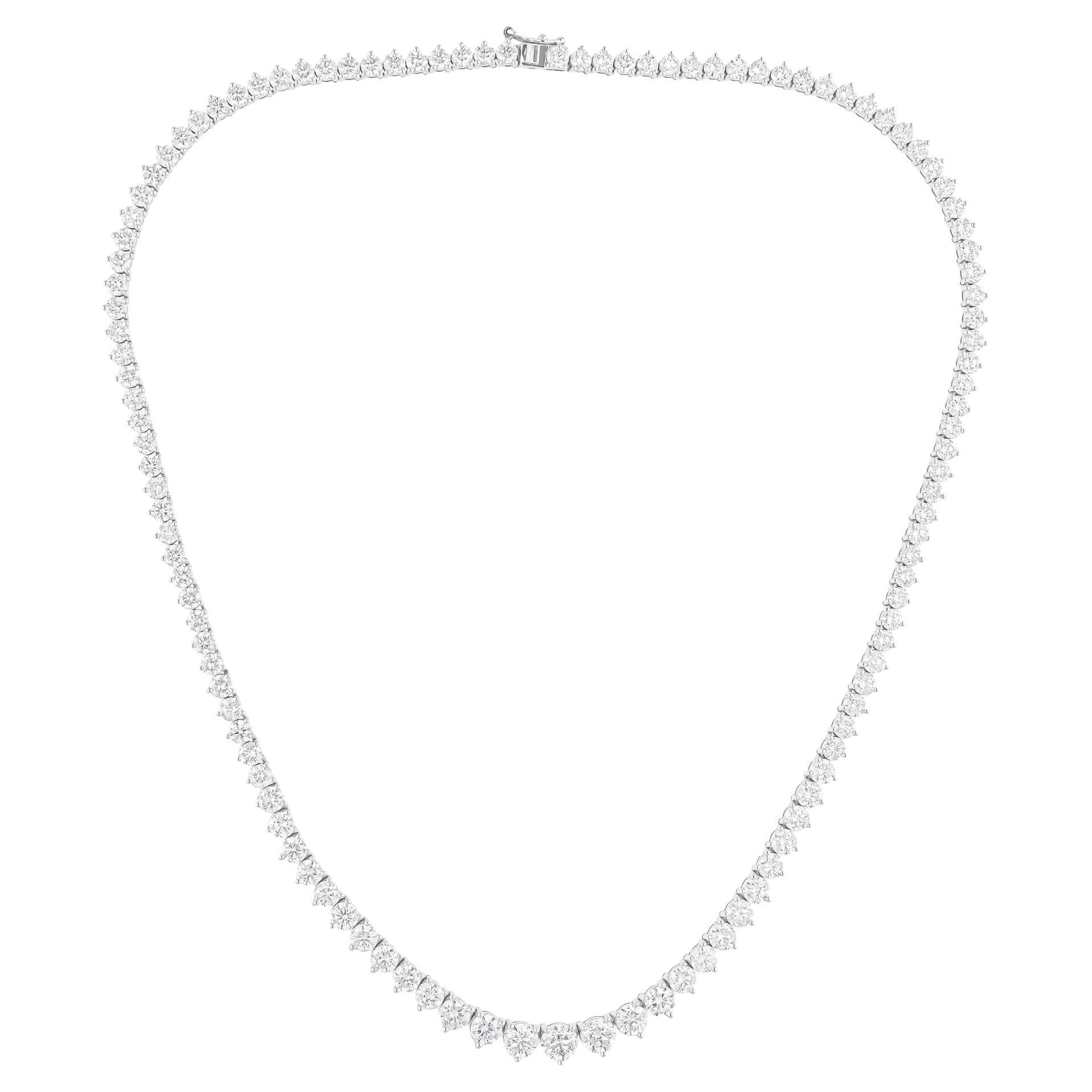 17.44 Carat SI/H Round Brilliant Cut Diamond Tennis Necklace 18 Karat White Gold