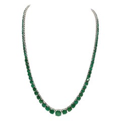 17.44 Carats Emerald Graduated Necklace 14 Karat White Gold