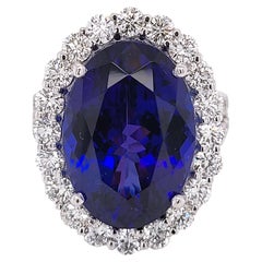 17.44 Ct GIA Oval Tanzanite Split Shank Pave Set Engagement Ring with Halo
