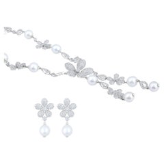Ensemble de bijoux en or 10K avec collier et boucles d'oreilles en diamant naturel certifié 17 carats et perles