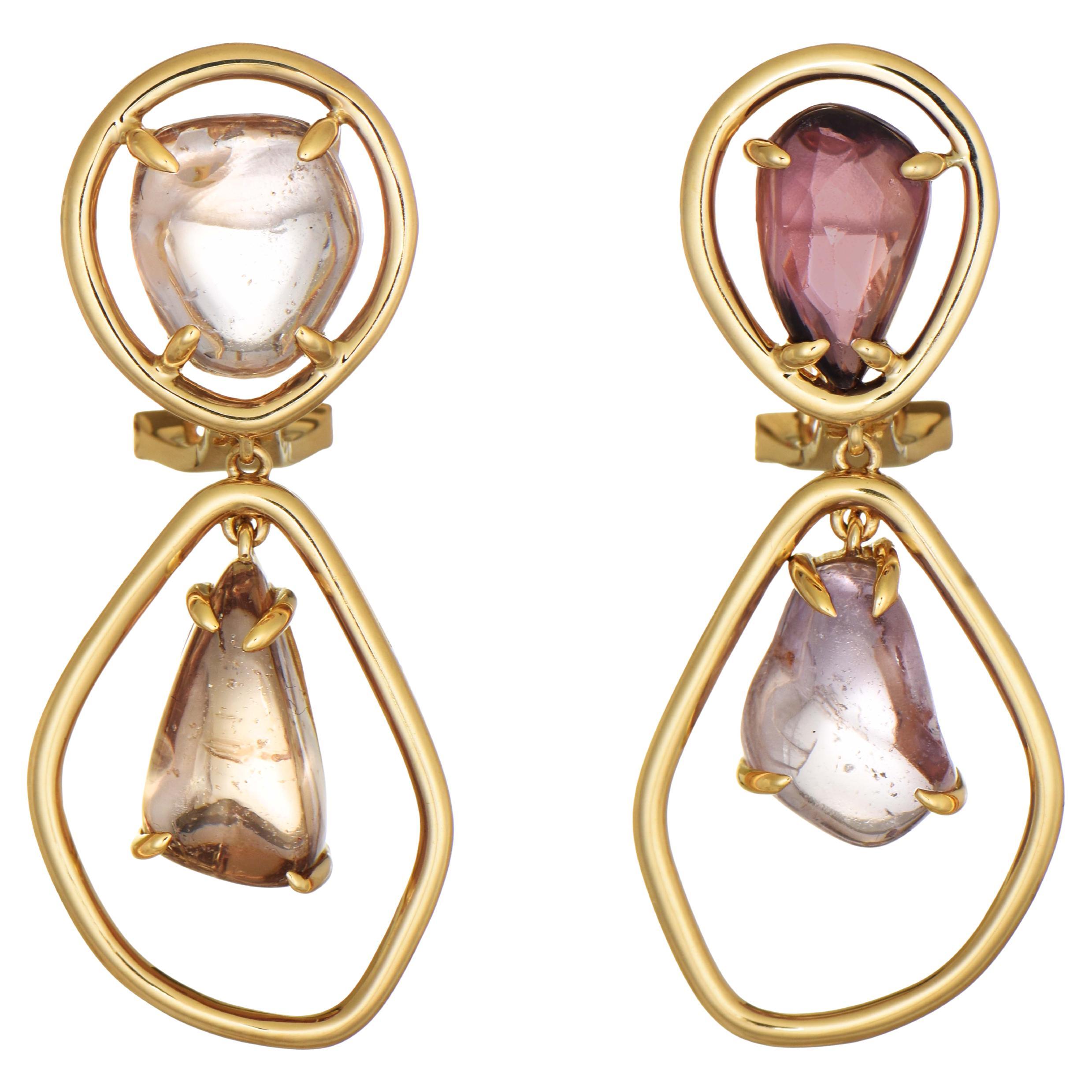 17.45 Carats Sapphire Yellow Gold Earrings For Sale
