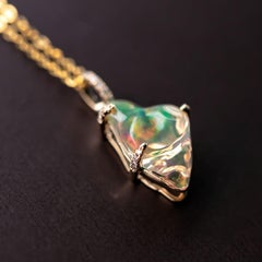 1.745ct Eternal Flame Mexican Fire Opal Diamond Necklace Pendant 18K Yellow Gold