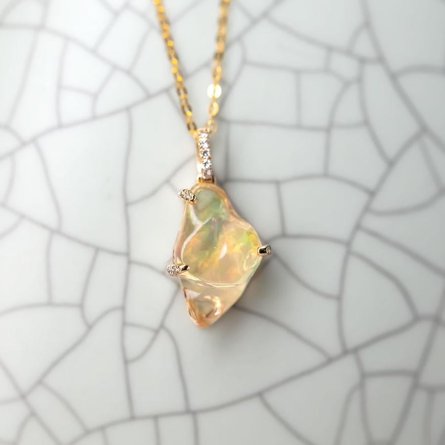 1.745ct Eternal Flame Mexican Fire Opal Diamant Halskette 18K Gelbgold im Zustand „Neu“ im Angebot in Suwanee, GA