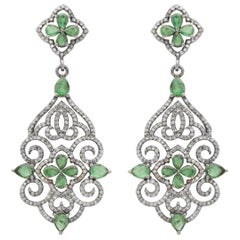 Antique 1748 AD Nolakha Palace Cocktail Emerald and Diamond Earrings