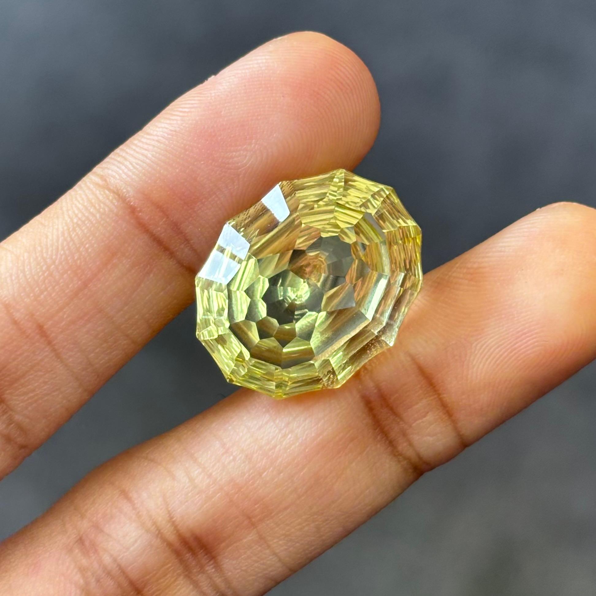 A gorgeous 17.48 Carat Quartz gemstone. It is completely natural and it is a clean stone.  The quartz has a unique and breath-taking  lemon yellow color that is sure to allure you at first sight! It is cut to perfection in a distinct and fancy oval
