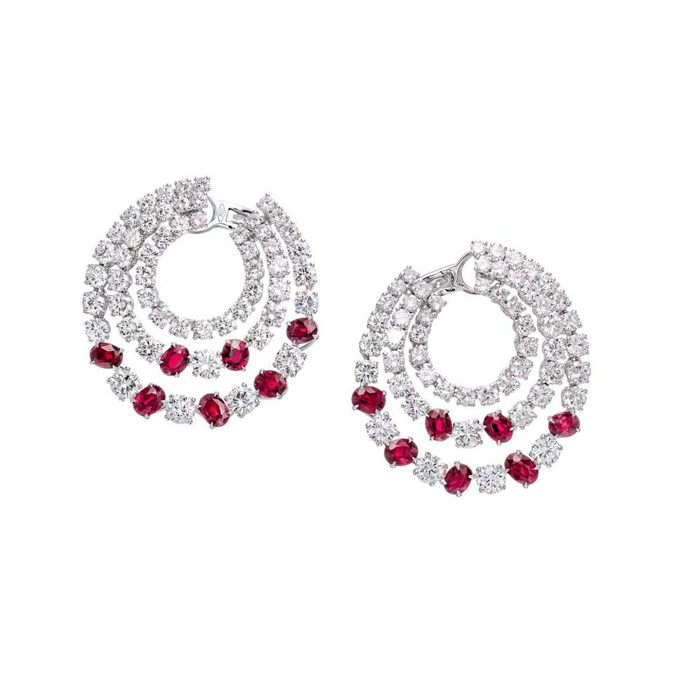 6.36 Carat Floral Ear Cuff Diamond Earrings in 18k White Gold For Sale ...