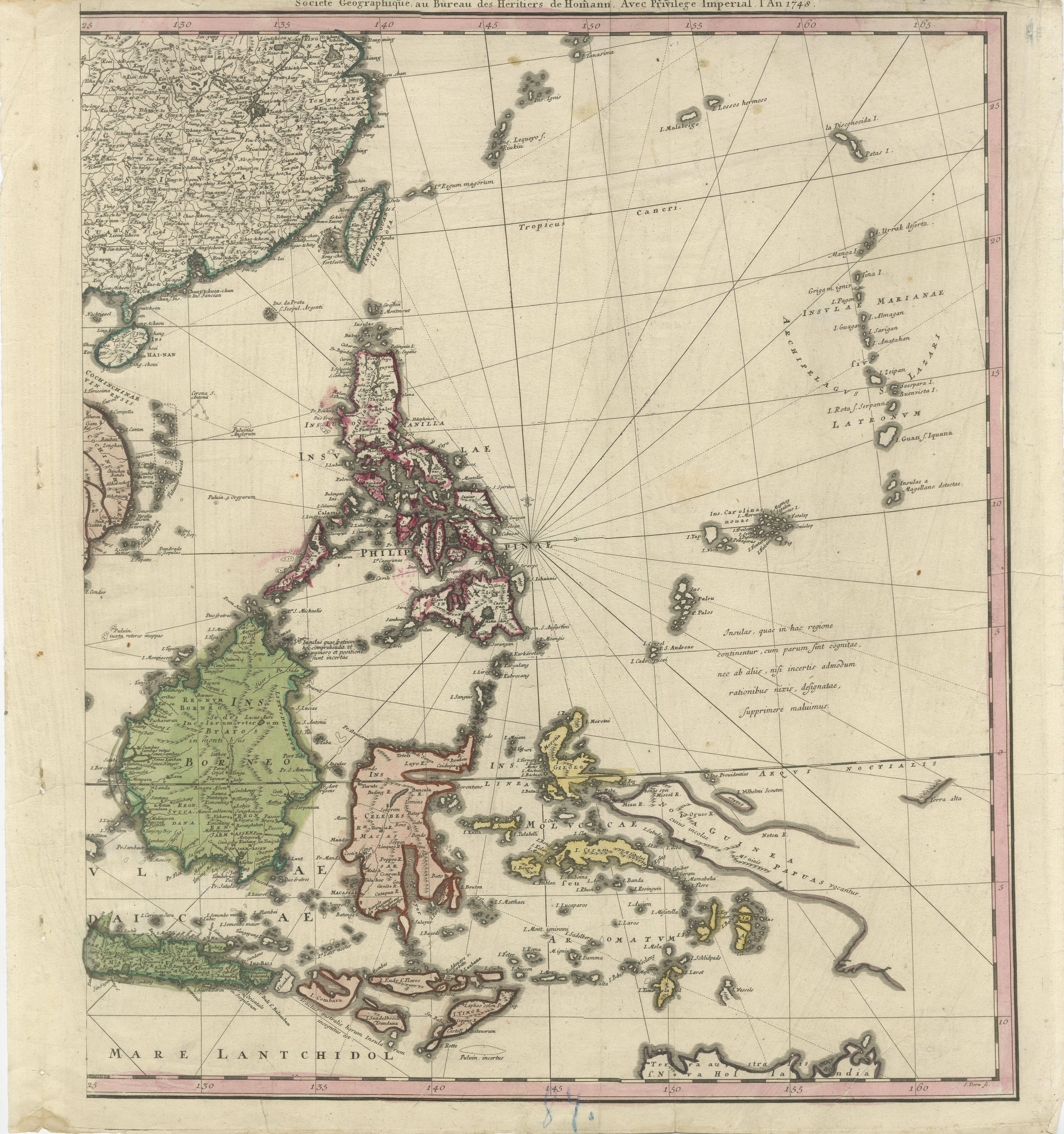 Titolo: Doppia carta delle Indie Orientali e del Southeast Asia del 1774 di Homann Heirs  

Descrizione:  
Questa splendida mappa doppia del 1774 degli Homann Heirs mostra le Indie Orientali e il Southeast Asia, offrendo una visione ricca di