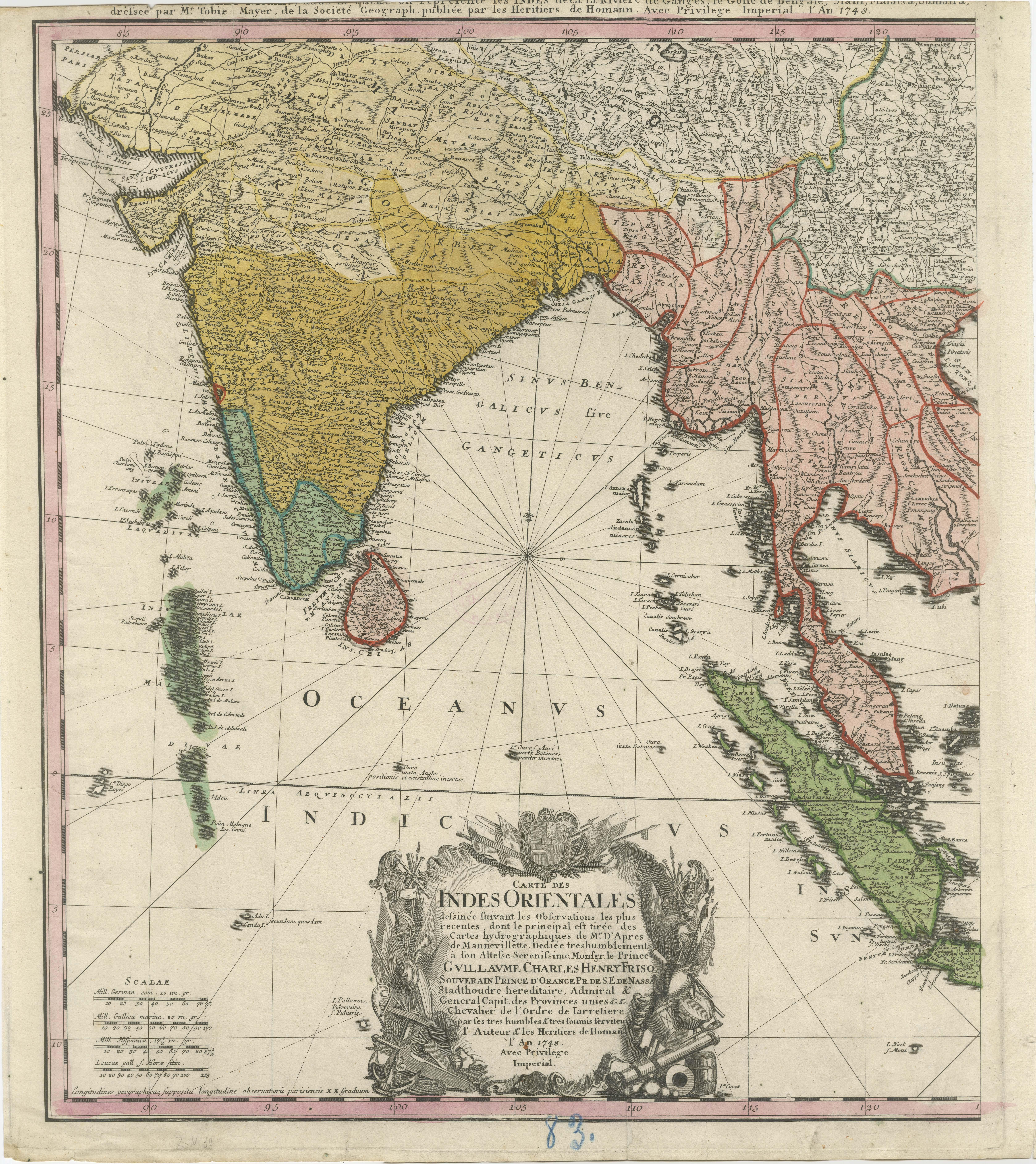 Inciso 1748 Homann Heirs Doppia carta delle Indie Orientali e del Southeast Asia in vendita
