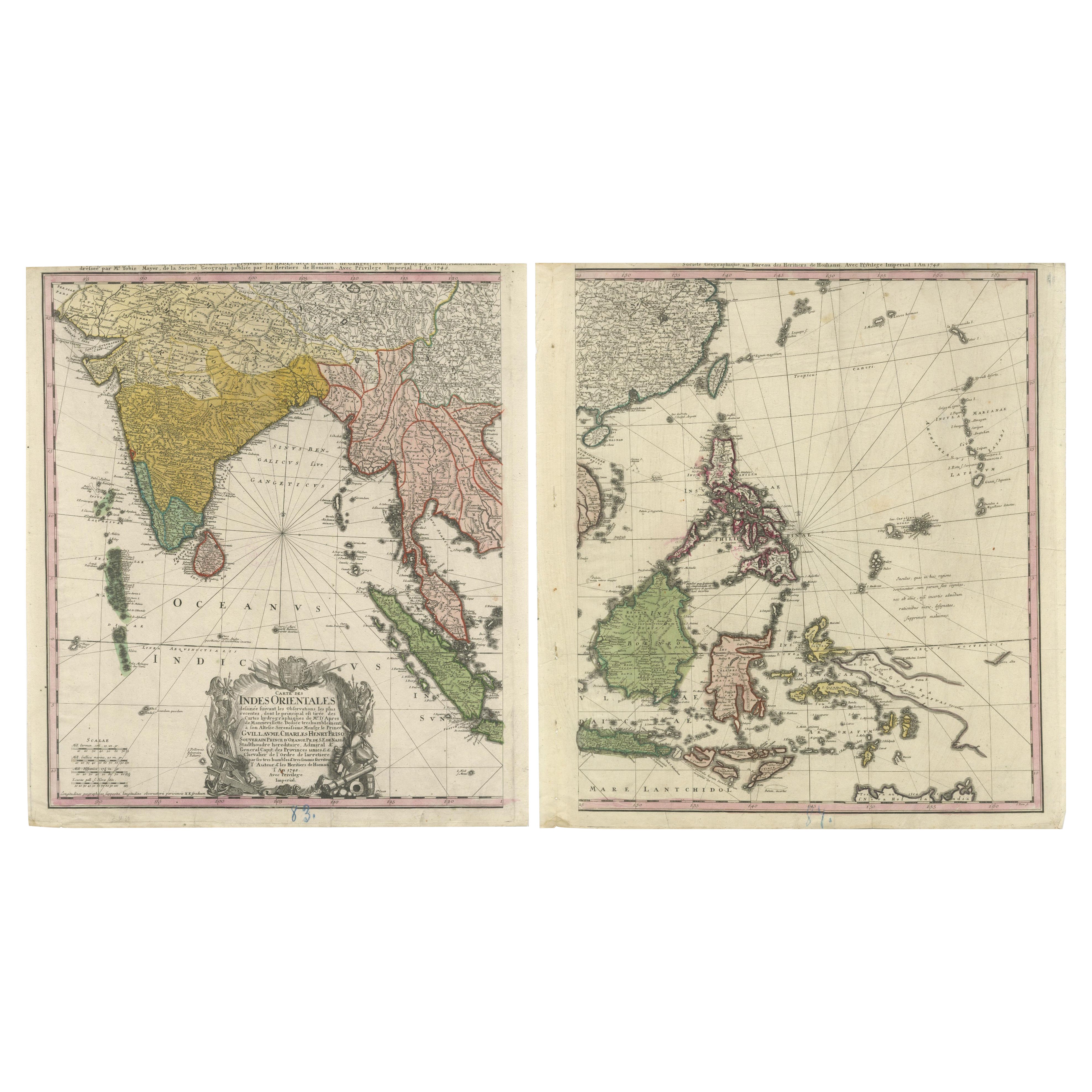 1748 Homann Heirs Doppia carta delle Indie Orientali e del Southeast Asia