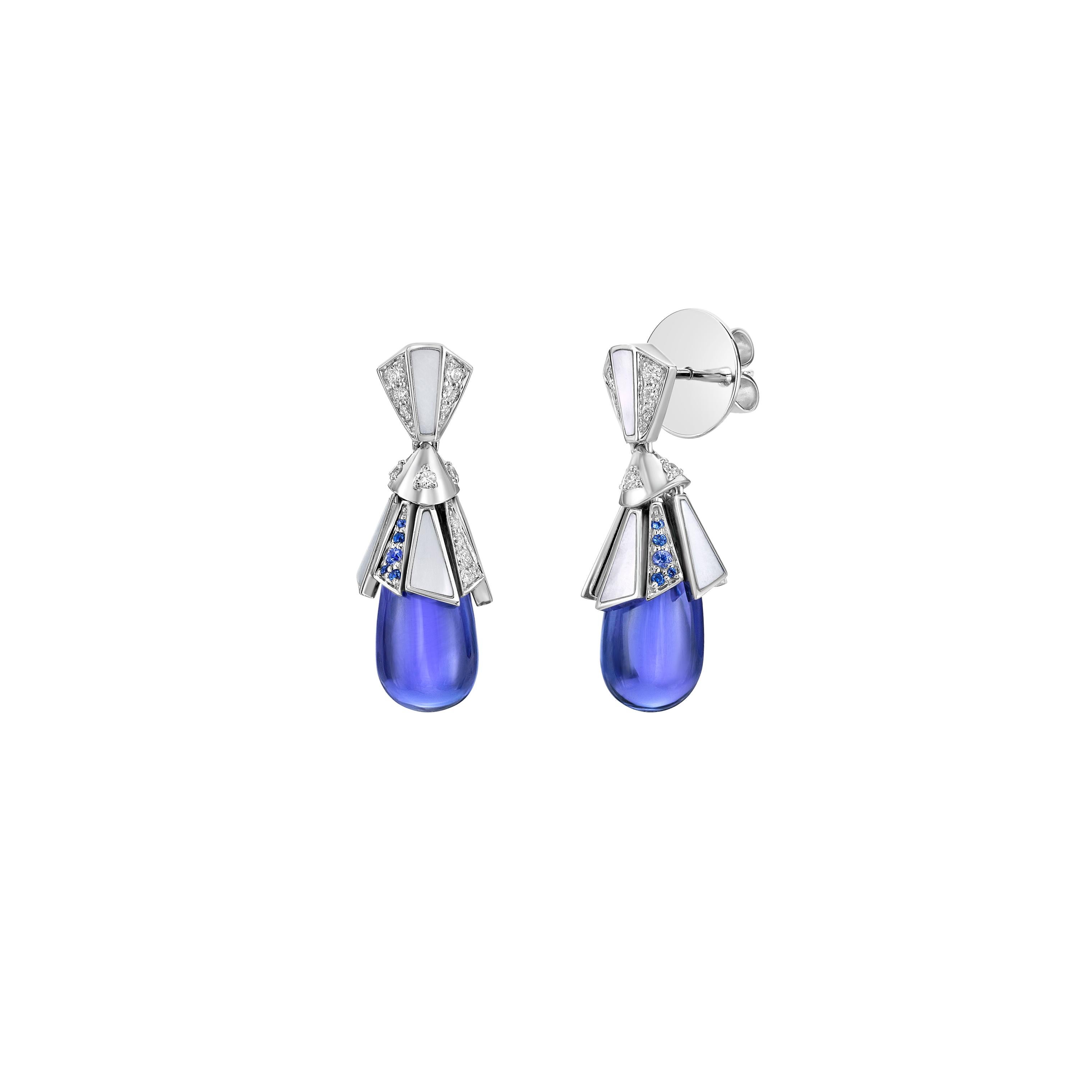 17,49 Karat Tansanit-Tropfen-Ohrringe aus 18KWG mit mehreren Steinen. (Gemischter Schliff) im Angebot