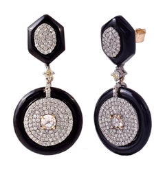 17.49 Carats Diamond, Rose-Cut Diamond, and Black Onyx Drop Earrings