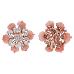 17,49 CTW Corallo Diamante Clip On Orecchini da sposa in oro rosa 14 carati