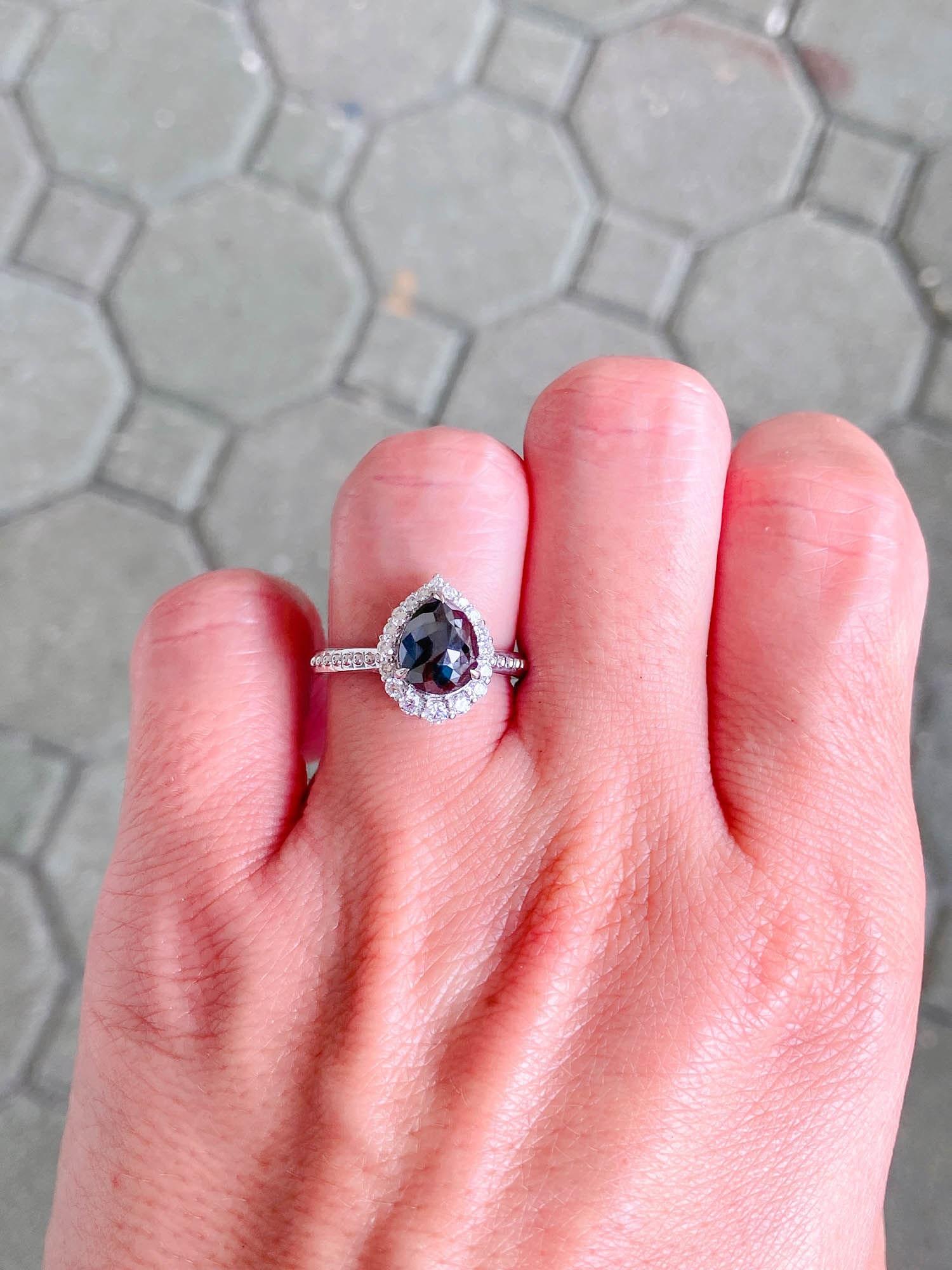 1.74ct Black Diamond with Clear Halo 14K White Gold Engagement Ring R6306 In New Condition For Sale In Osprey, FL