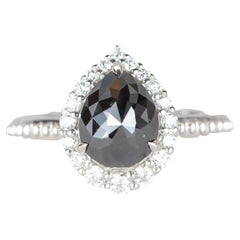 1.74ct Black Diamond with Clear Halo 14K White Gold Engagement Ring R6306