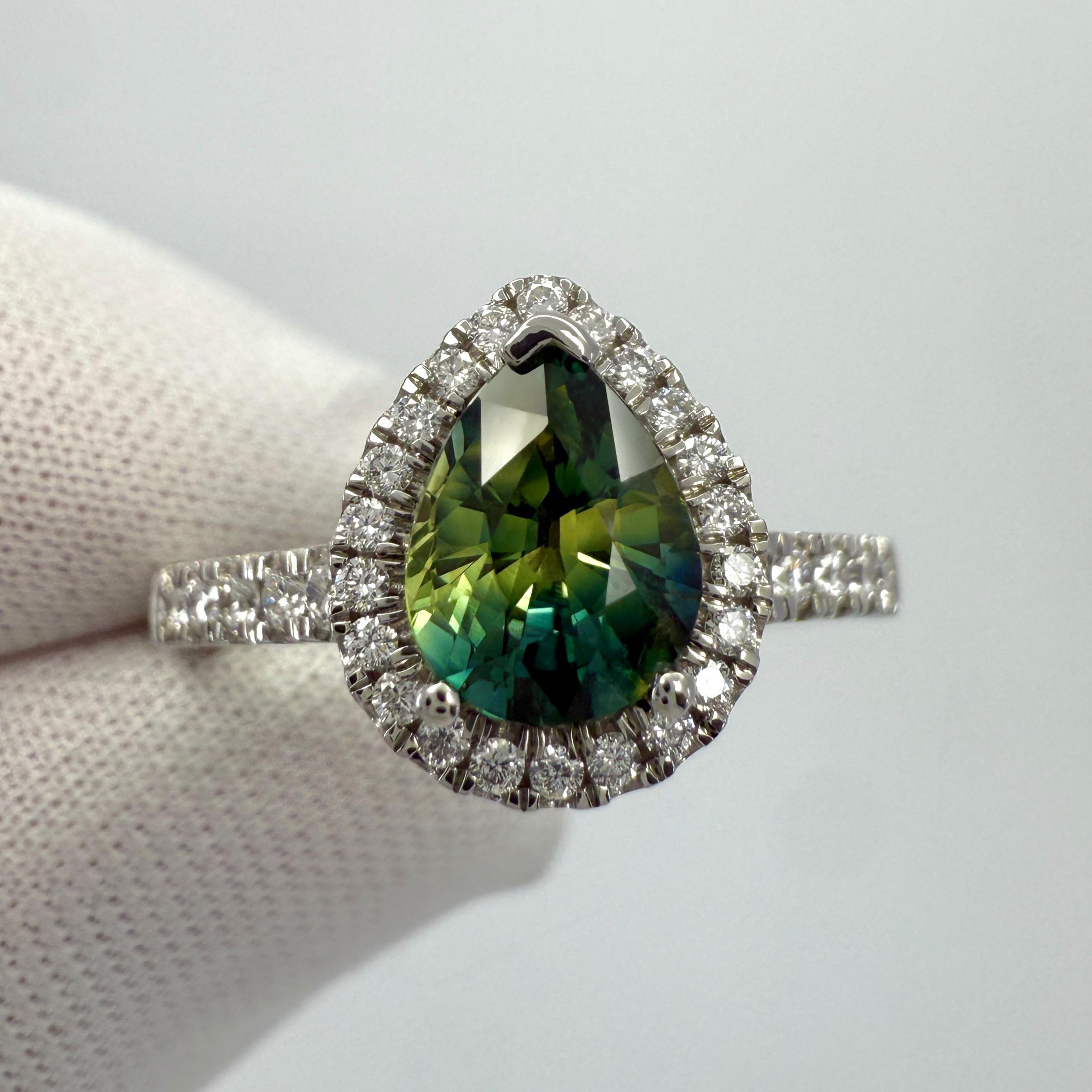 Anello aureolato in platino con zaffiro di colore parziale certificato GIA da 1,74 ct. In condizioni Nuovo in vendita a Birmingham, GB