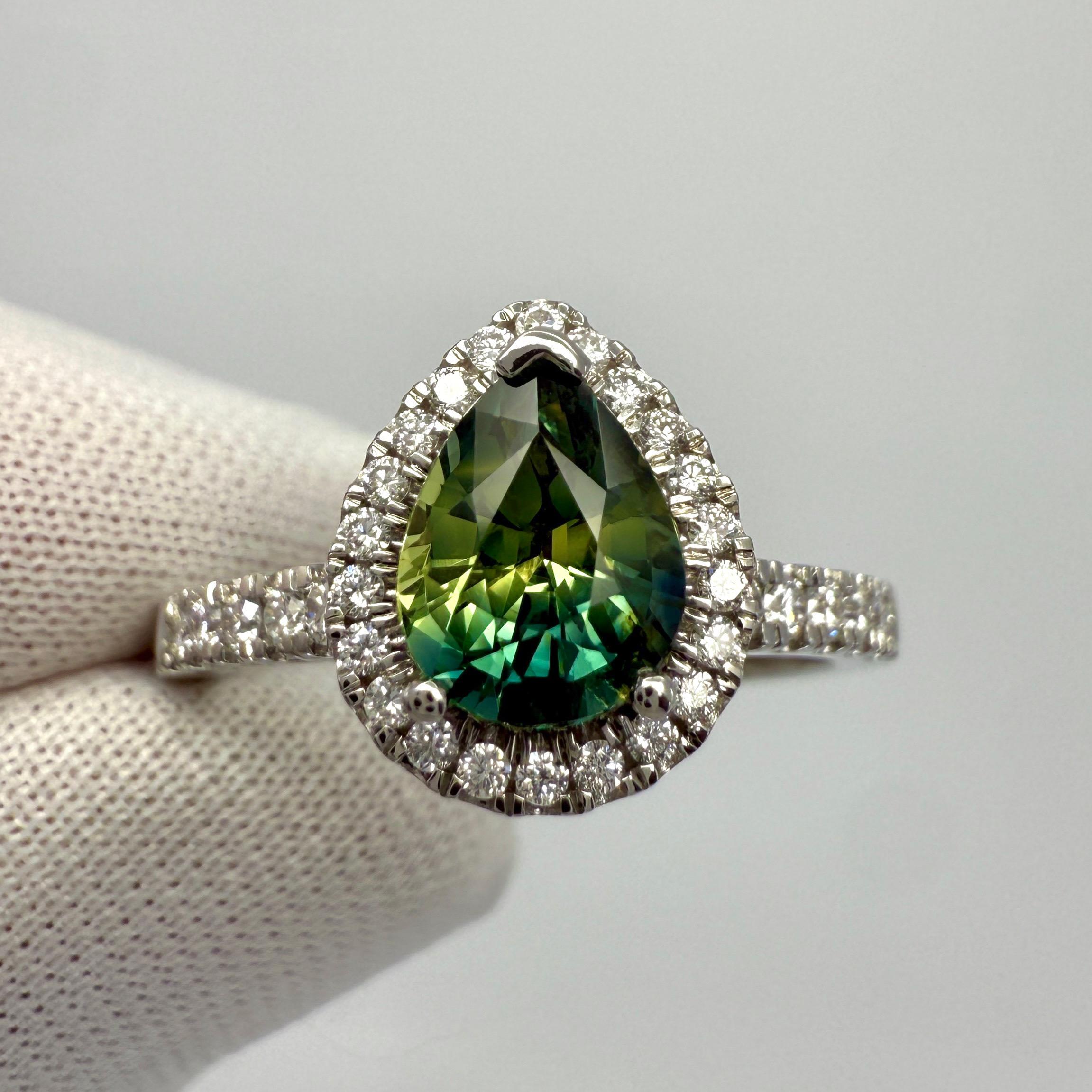 Anello aureolato in platino con zaffiro di colore parziale certificato GIA da 1,74 ct. in vendita 1