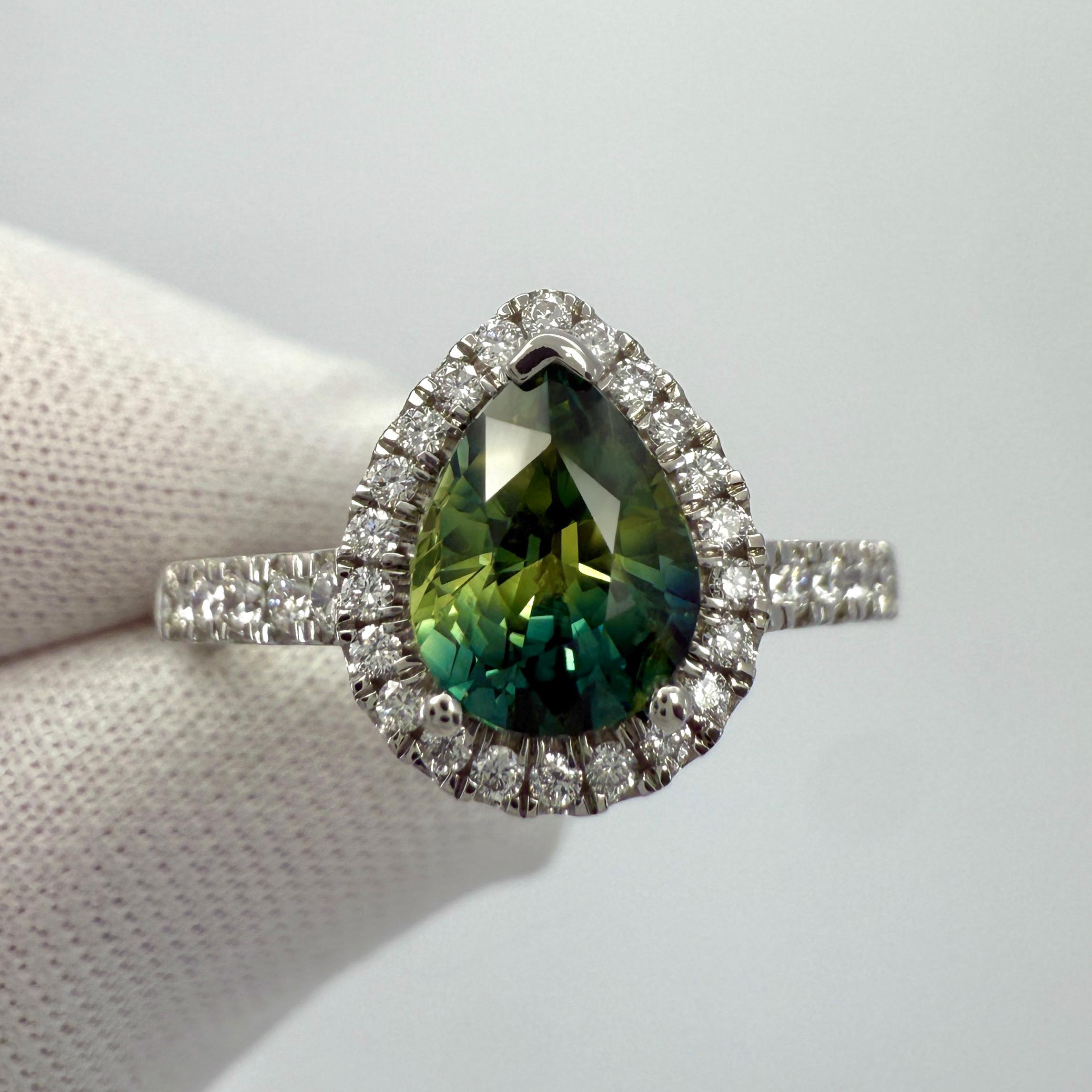 Anello aureolato in platino con zaffiro di colore parziale certificato GIA da 1,74 ct. in vendita 3