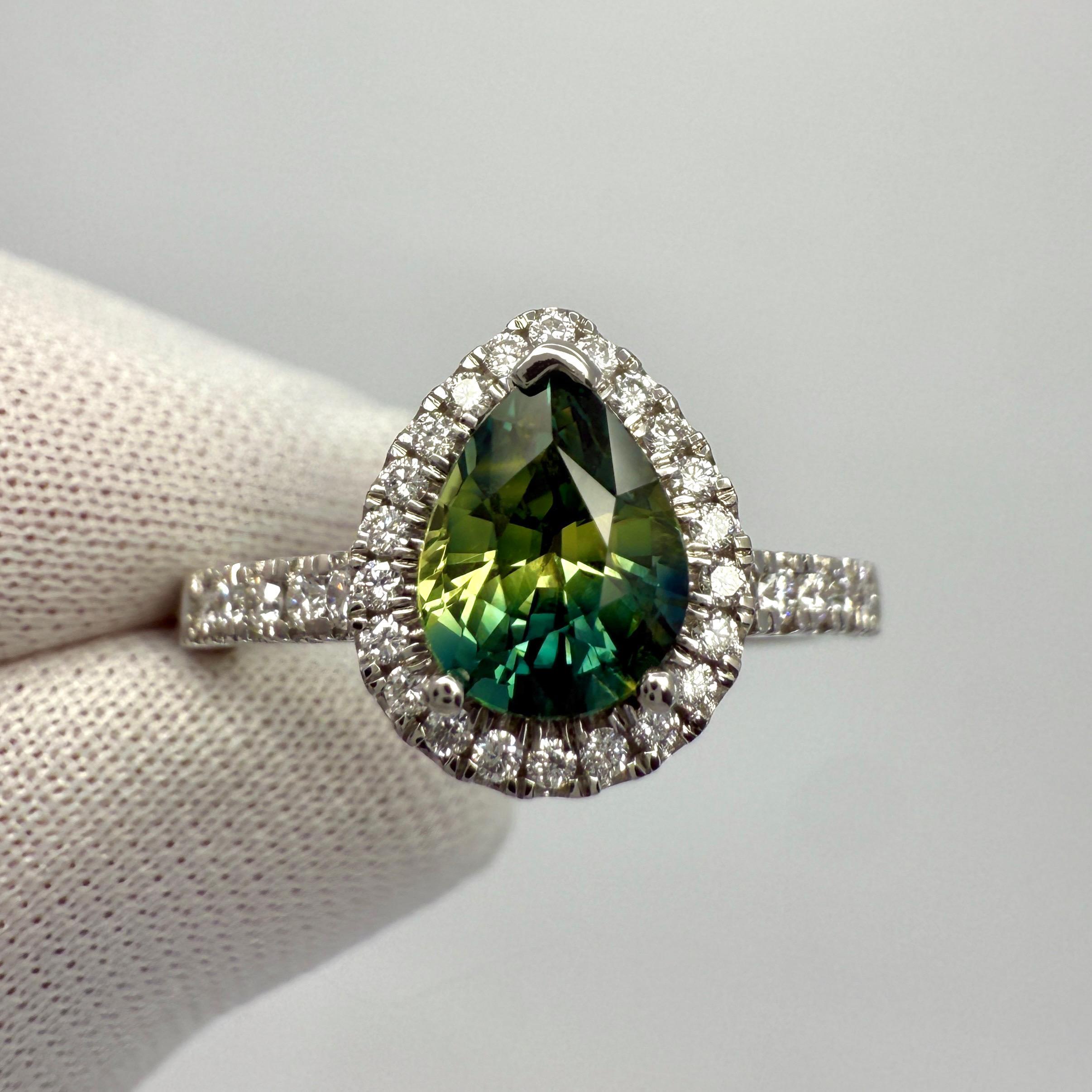 Anello aureolato in platino con zaffiro di colore parziale certificato GIA da 1,74 ct. in vendita 4