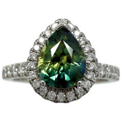 1.74ct GIA Certified No Heat Parti Colour Sapphire Diamond Platinum Halo Ring (bague de halo en platine)