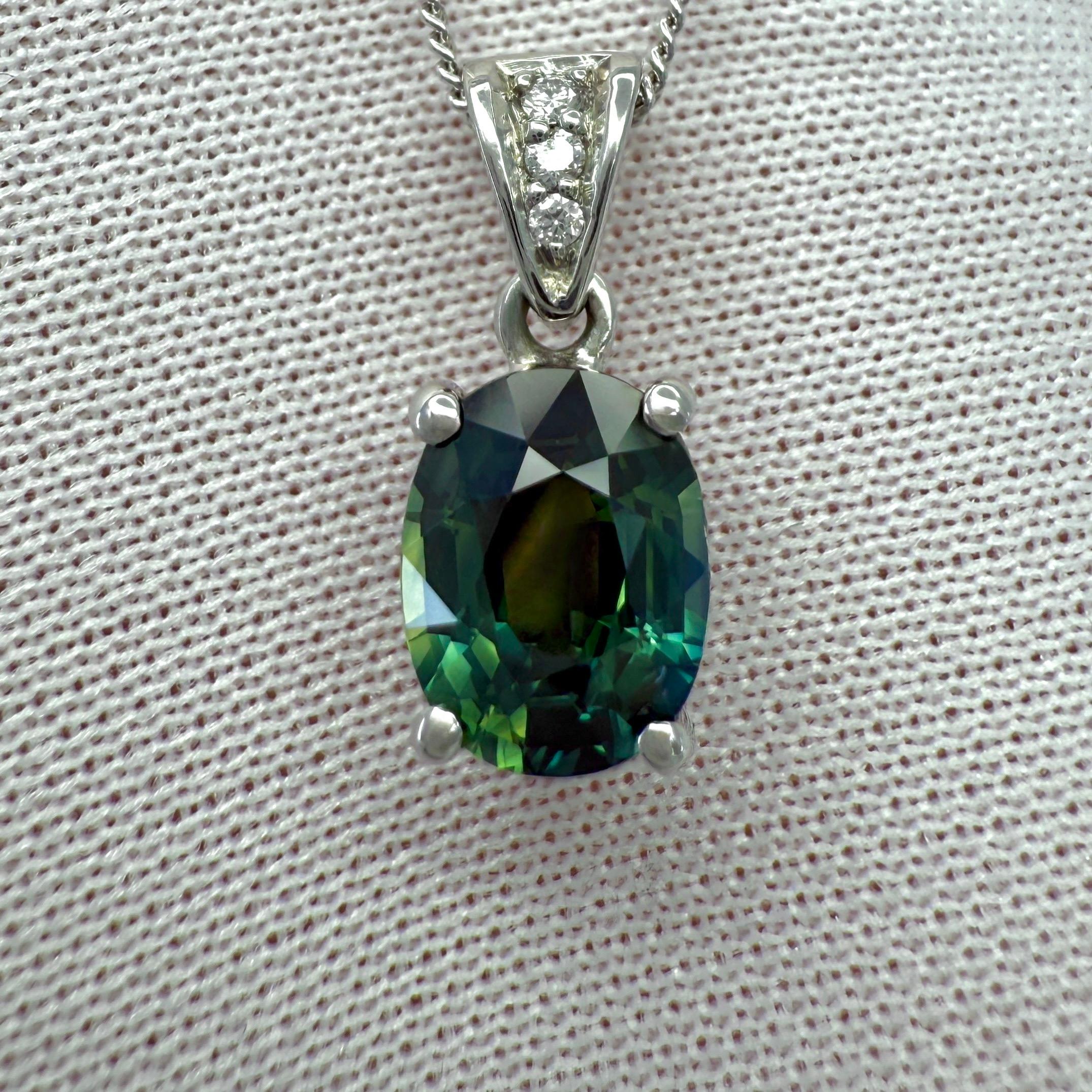 Colgante de platino con zafiro australiano y diamantes no tratados con certificado GIA de 1,74 ct en venta 2