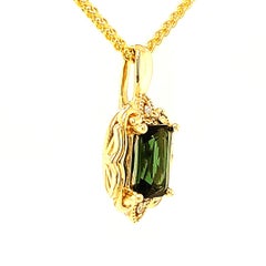 1.74ct Green Tourmaline and Diamond Pendant in 14kt Yellow Gold