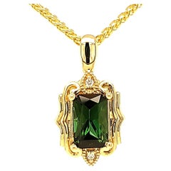 1.74ct Green Tourmaline and Diamond Pendant in 14kt Yellow Gold