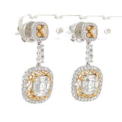 1.74ct Illusion Setting Diamonds Drop Earring in 18 Karat Rose and White Gold